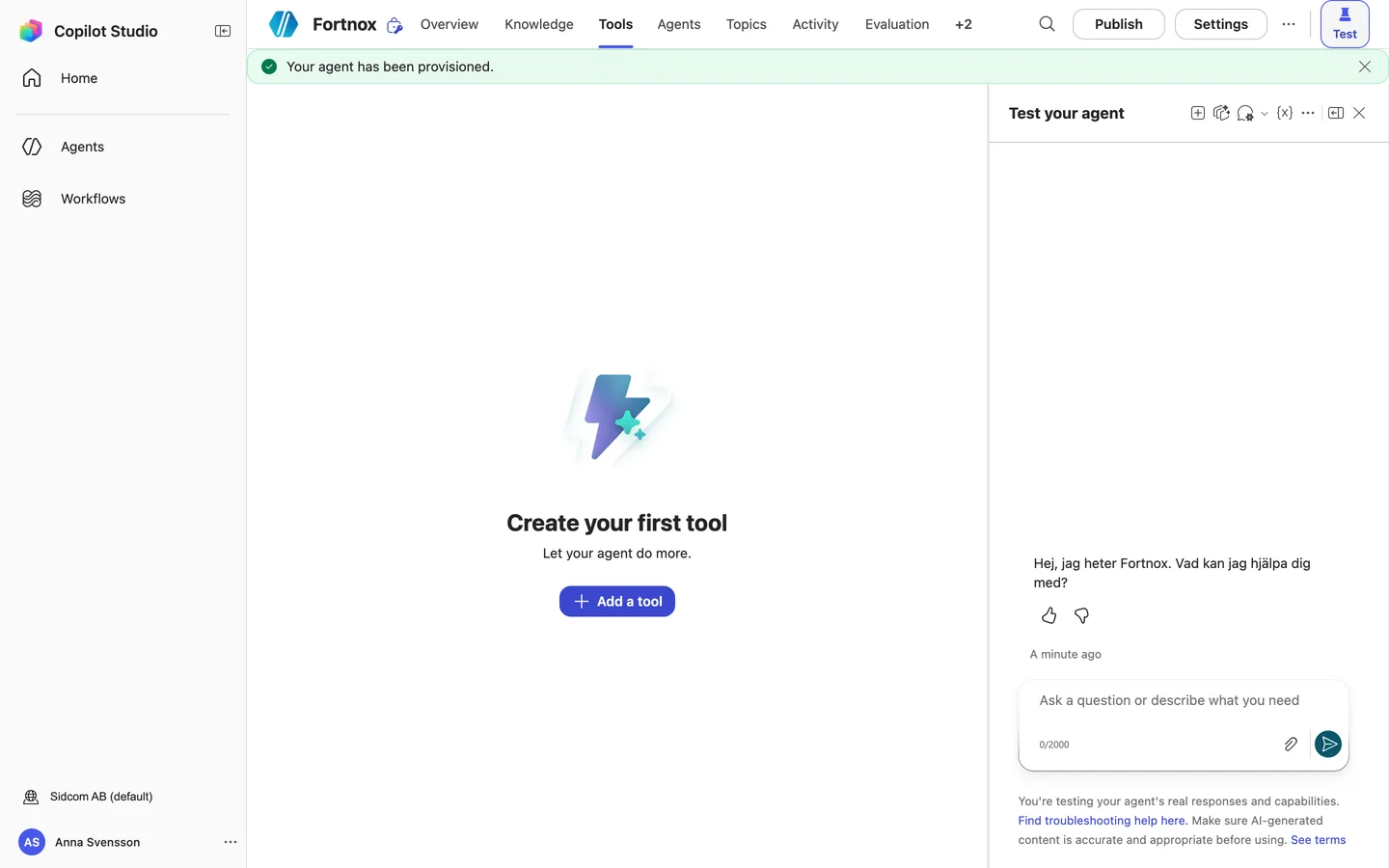 Click Add a tool