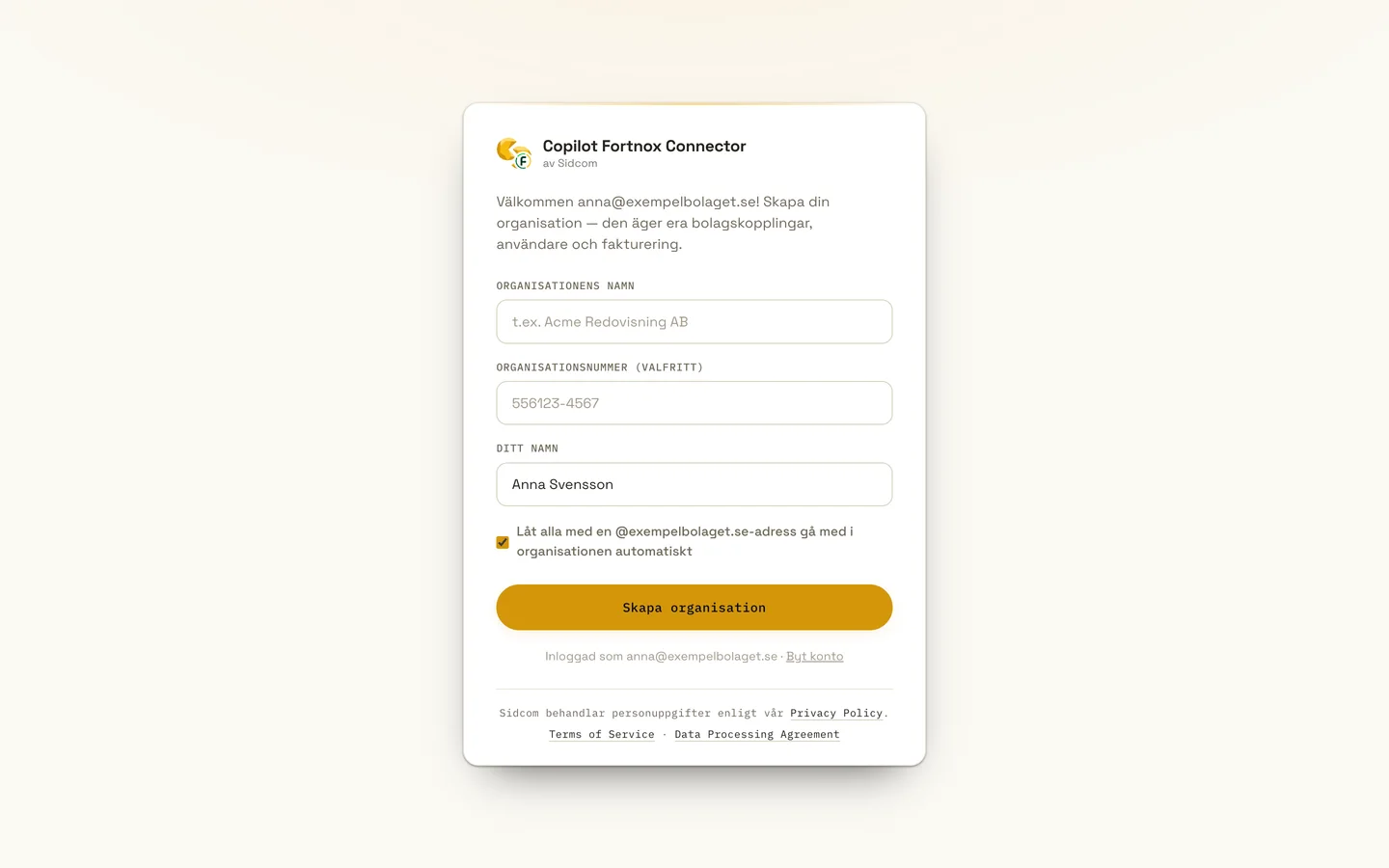 Type in Organisationens namn
