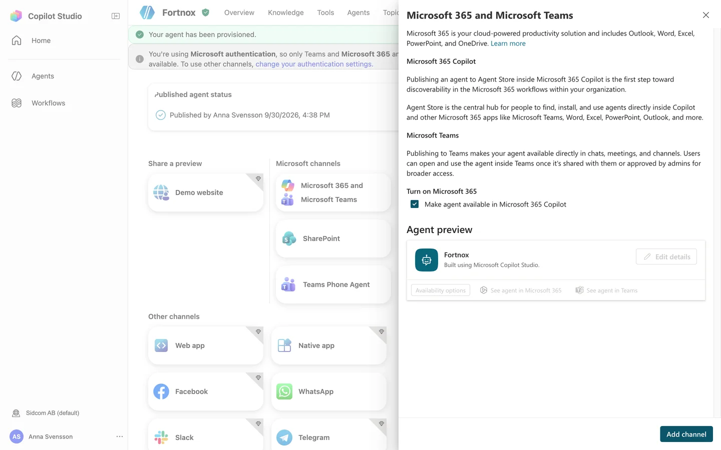 Make agent available in Microsoft 365 Copilot should be ticked