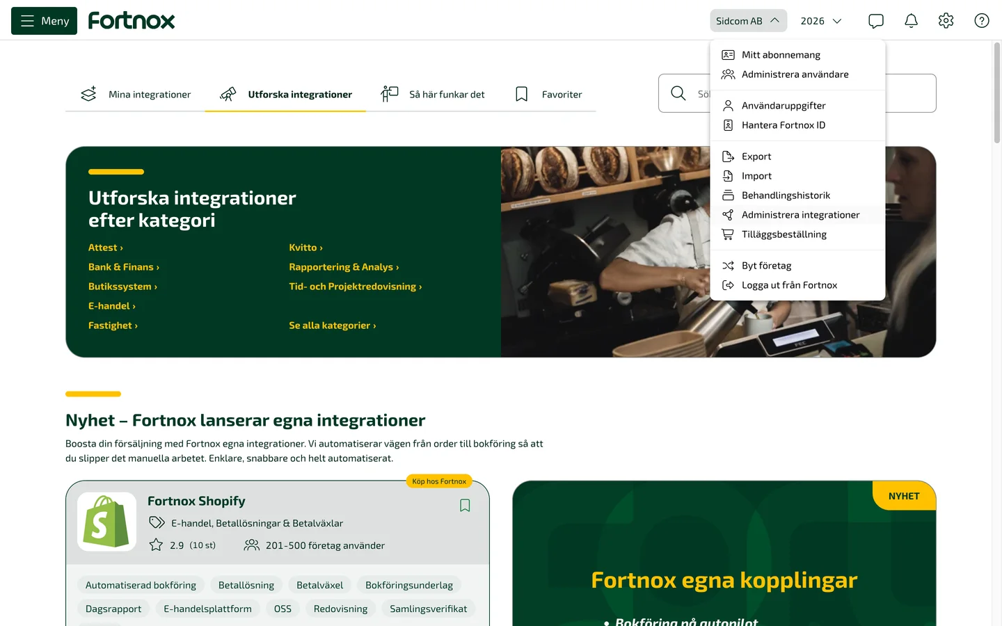 Click Administrera integrationer